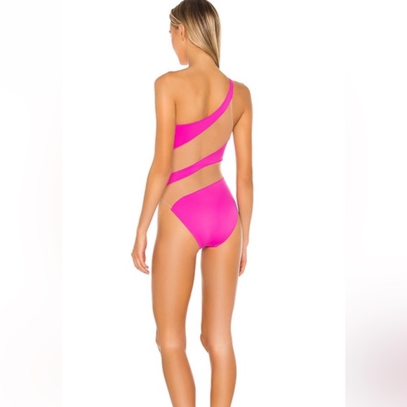 NWT NORMA KAMALI X REVOLVE SNAKE MESH ONE PIECE SIZE LARGE HOT PINK NUDE - Picture 2 of 8